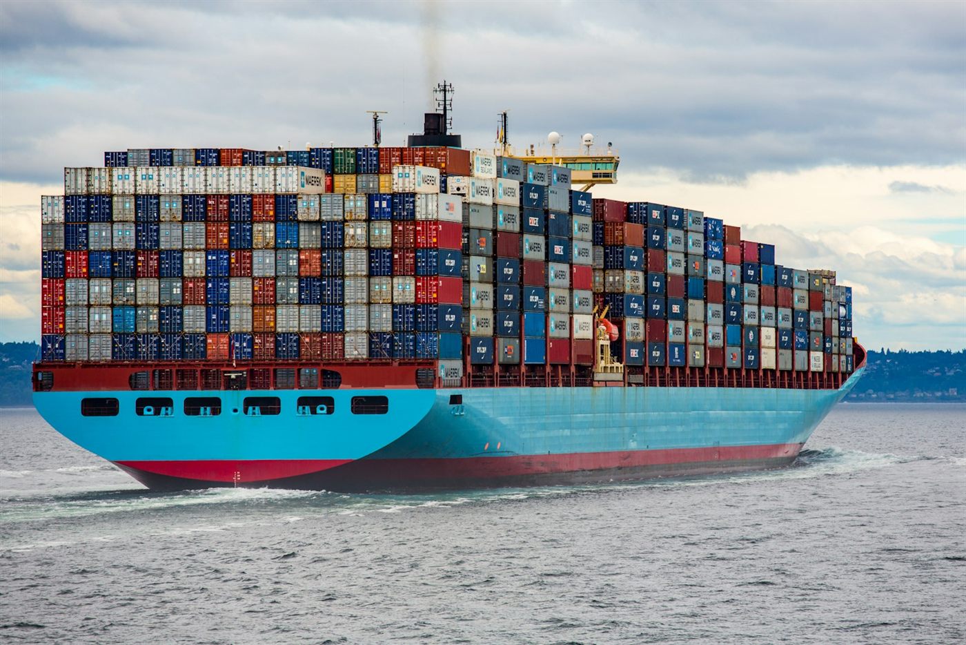 Container vessel under way at sea